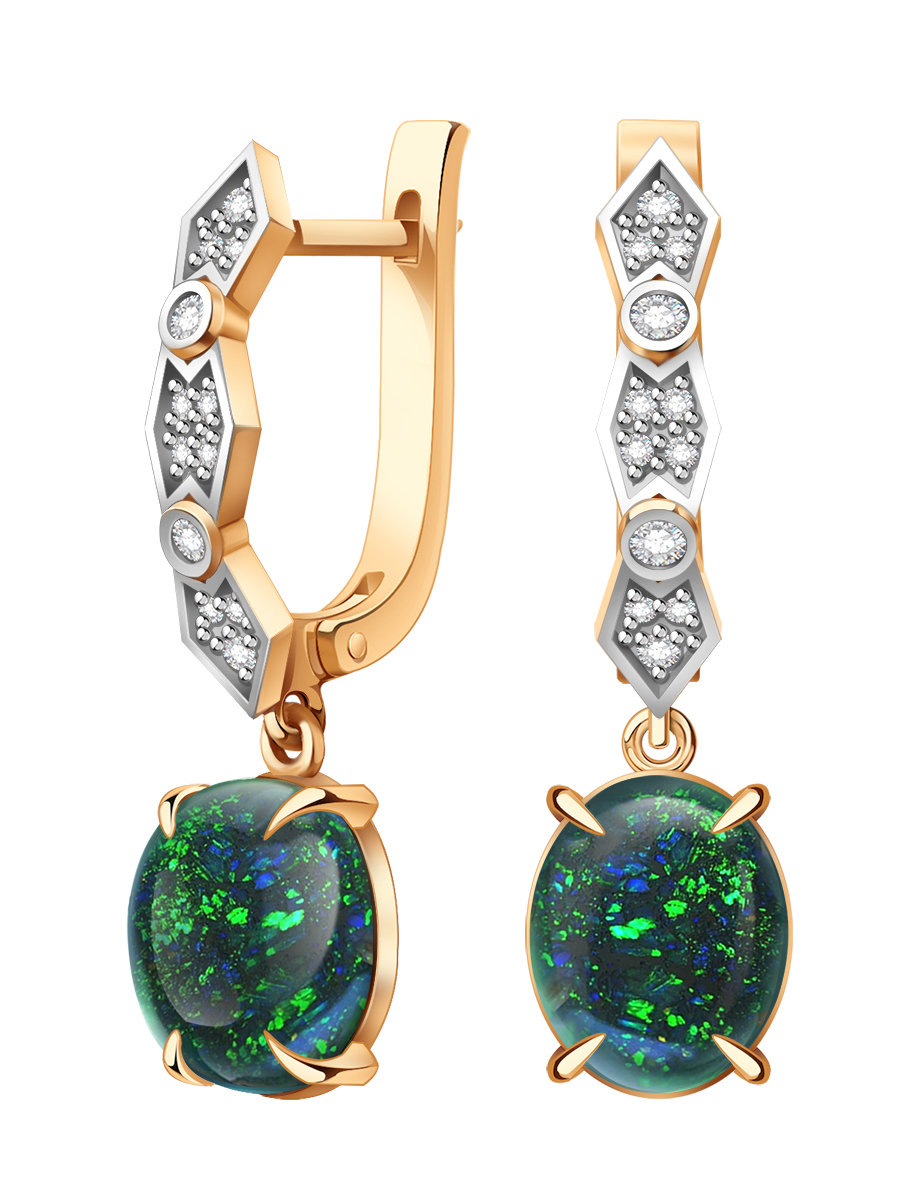 Серьги из золота 585 с опалом и бриллиантами | 9201271-43880