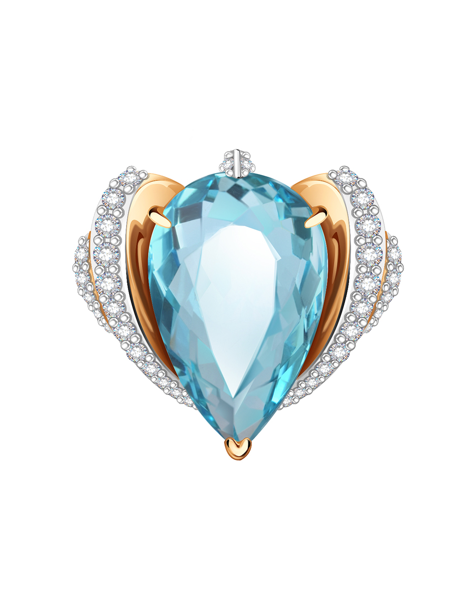 Кольцо золотое 585 с голубым топазом и бриллиантами | 9101430-00100