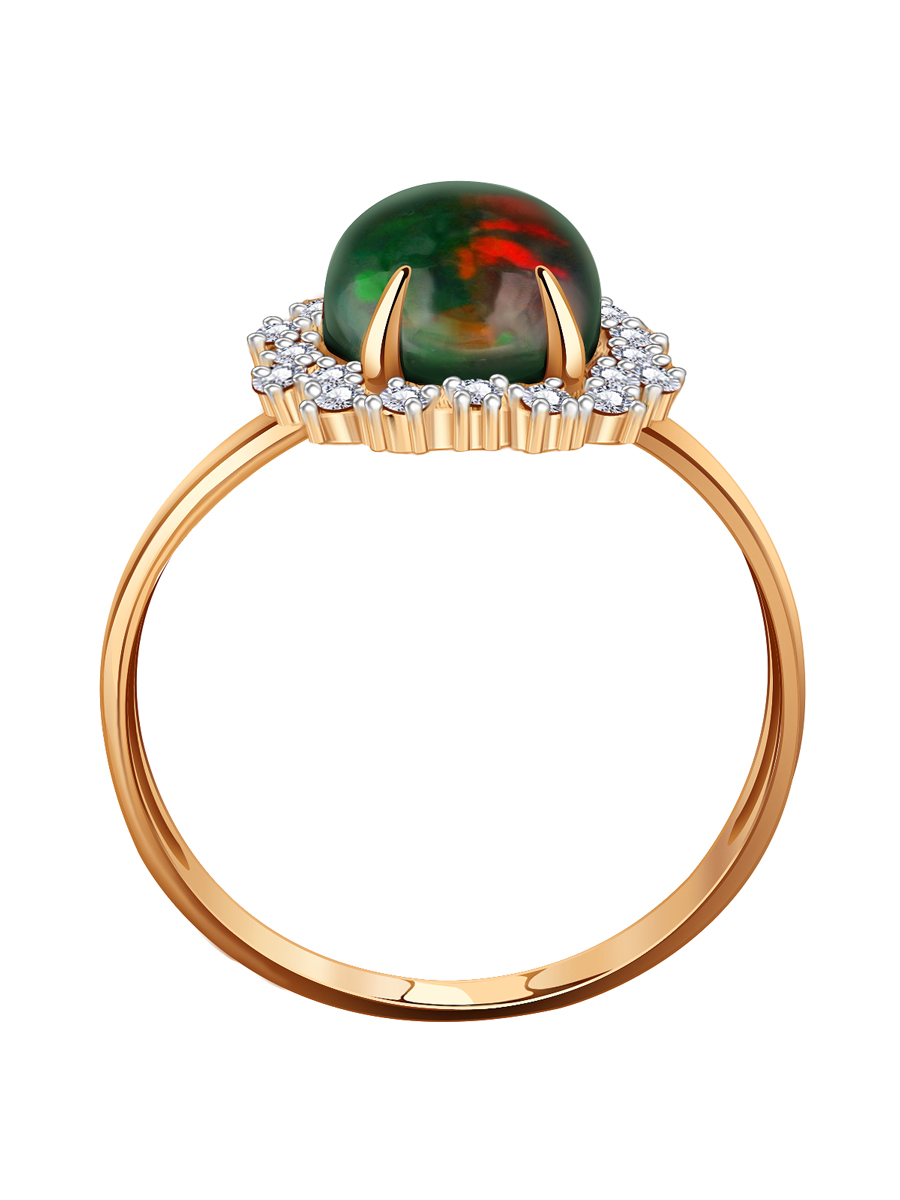 Кольцо золотое 585 с зеленым опалом и бриллиантами  | 1101494-13880
