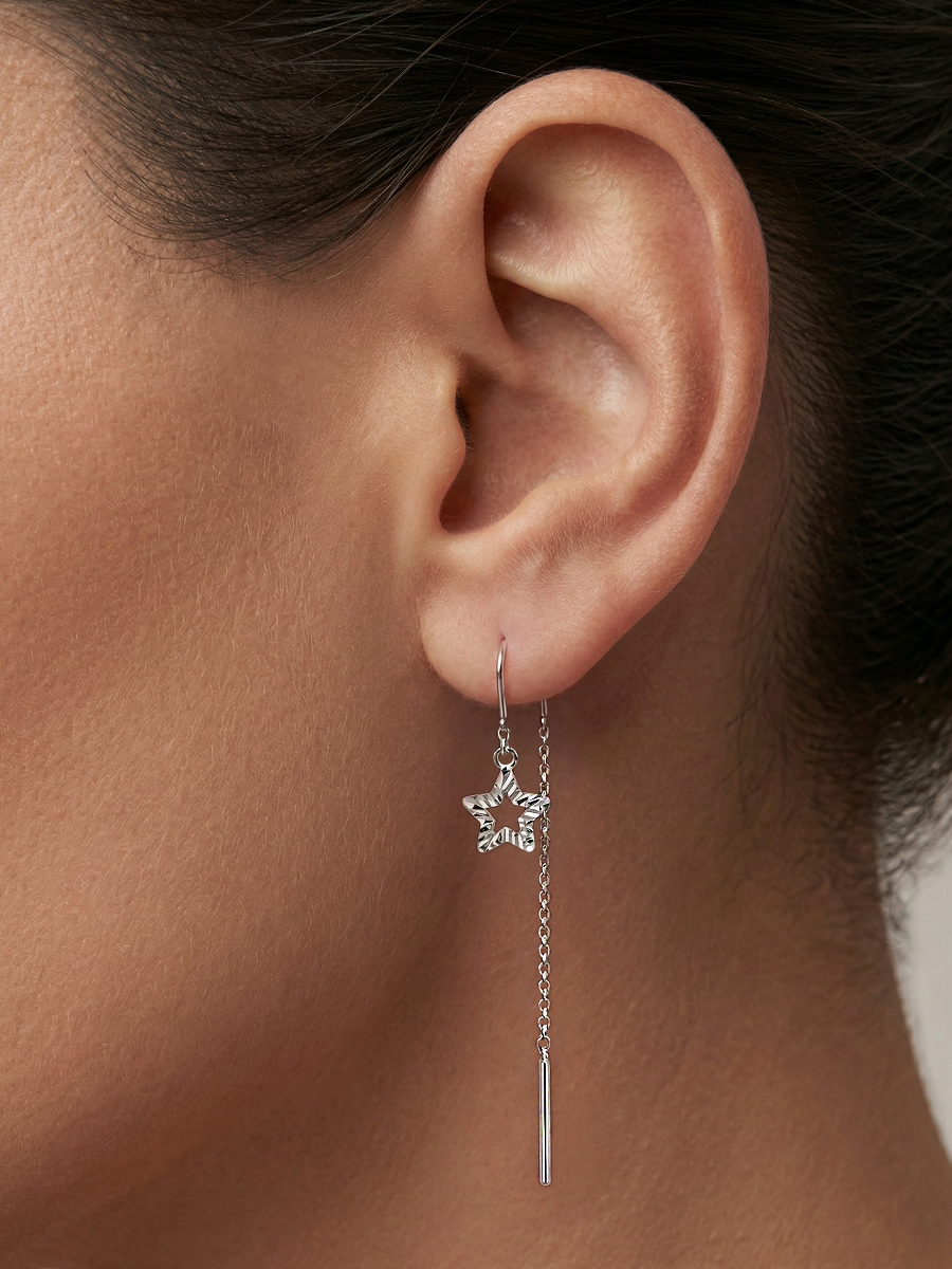 Серьги протяжки серебряные 925 луна и звезда  | 0232368-00245