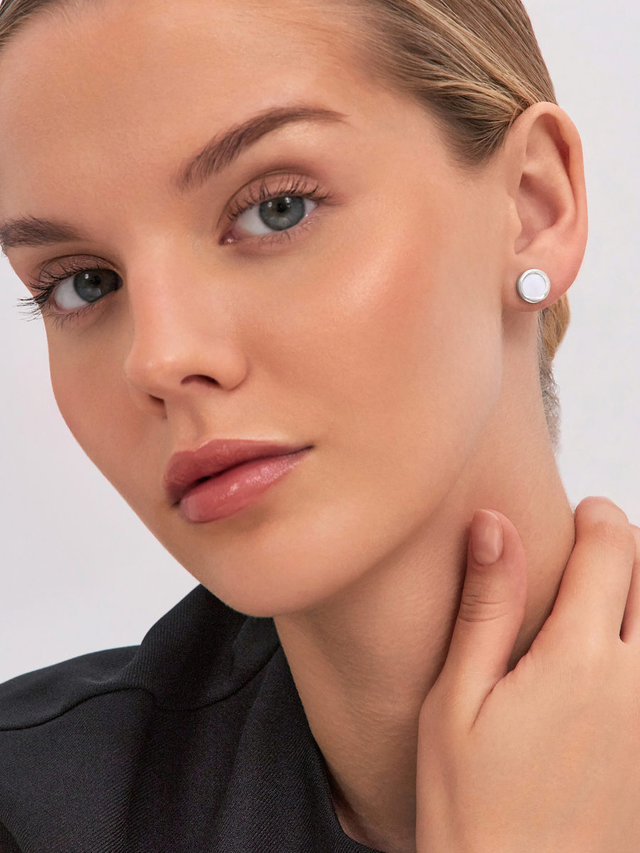 Серьги пусеты серебряные 925 с перламутром | 6001838-00605