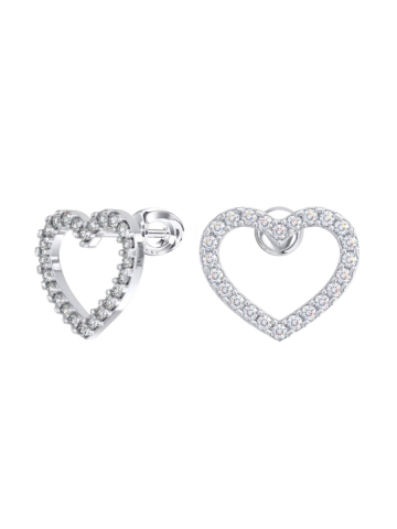 Серьги гвоздики сердечки из серебра 925 с фианитами
