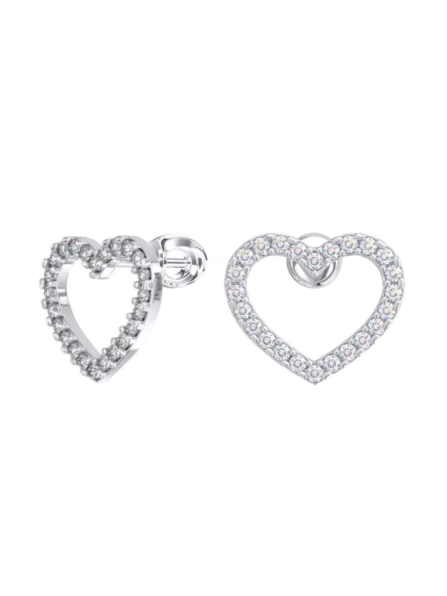 Серьги гвоздики сердечки из серебра 925 с фианитами | 6001839-00775