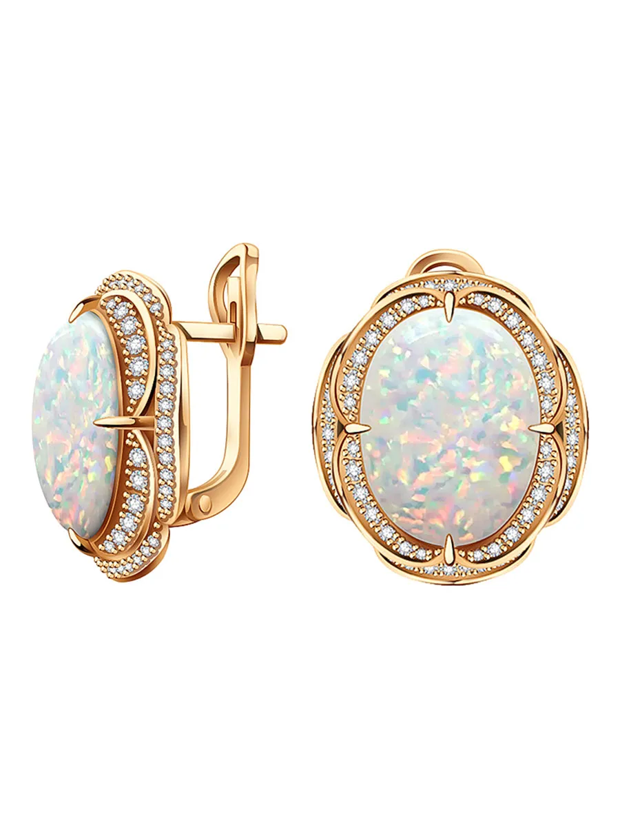 Серьги из жёлтого золота 585 с опалом и бриллиантами | 9201281-03881