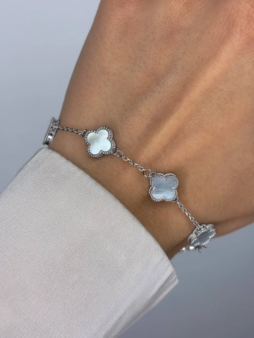 Браслет клевер серебряный 925 с перламутром 