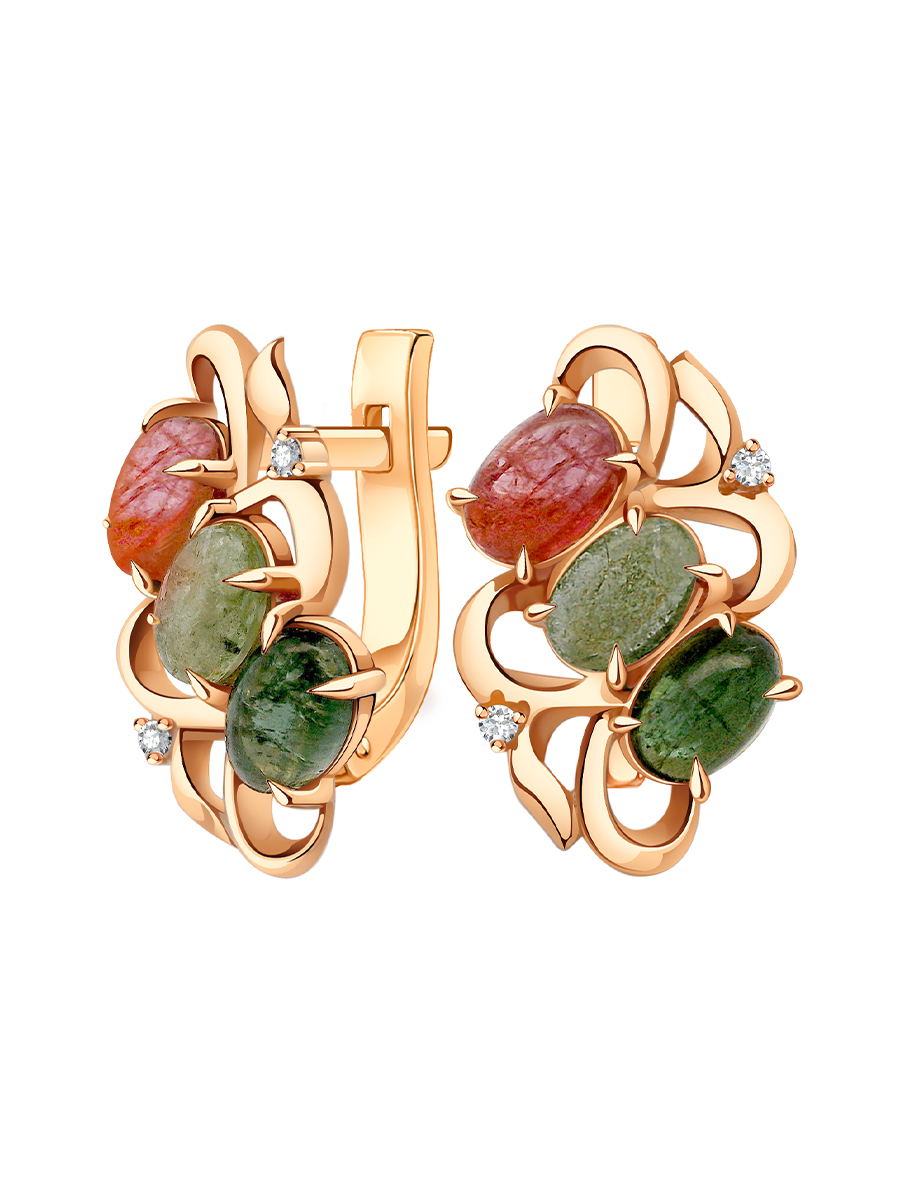 Серьги золотые 585 с турмалинами и бриллиантами | 9200834-02760