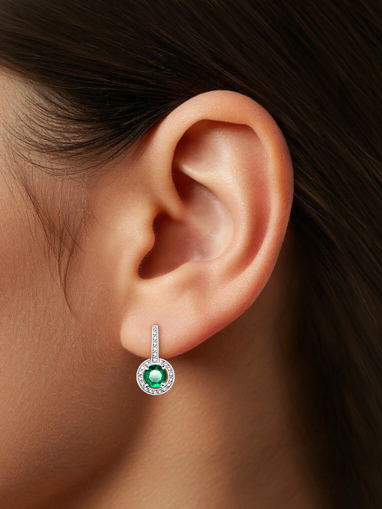 Серьги из белого золота 585 с изумрудами и бриллиантами  | 2100187-00062