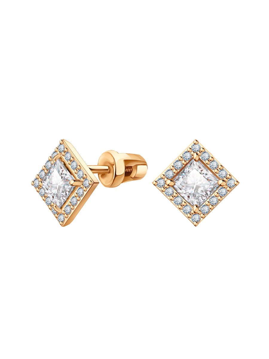 Серьги гвоздики  из золота 585 с фианитами | 6101095-00770