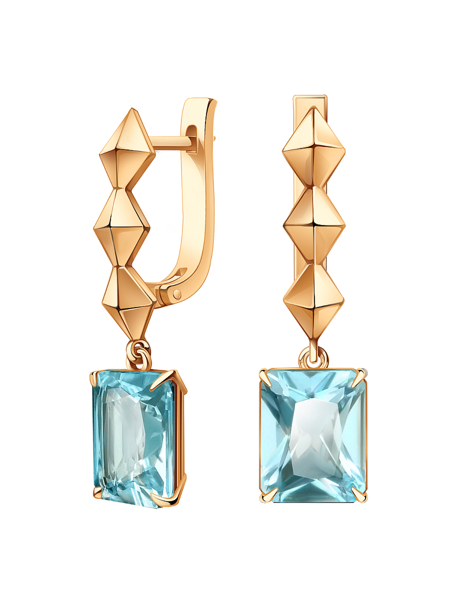 Серьги подвески золотые 585 с небесно голубыми топазами Sky Blue  | 9201002-00700