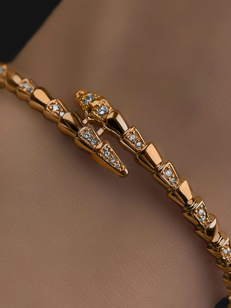 Браслет золотой жесткий  585 змея с фианитами 4 мм | 9701423Л00770