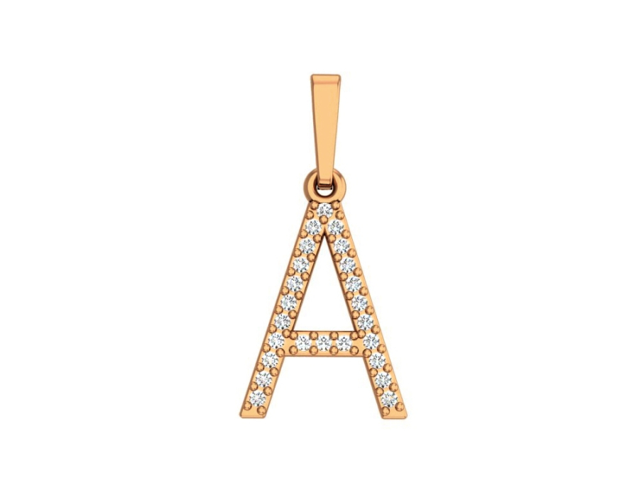 Золотая подвеска буква "А" с бесцветными фианитами | 0400546-00770