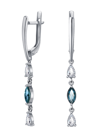 Серьги длинные серебряные 925 с кварцем и фианитами