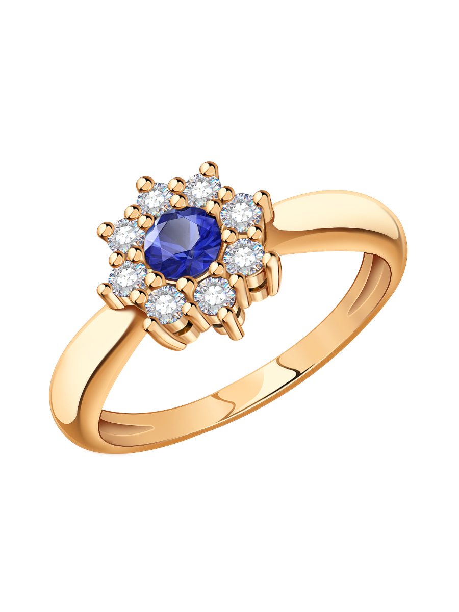 Кольцо цветок золотое 585 с фианитами | 1101230-00280