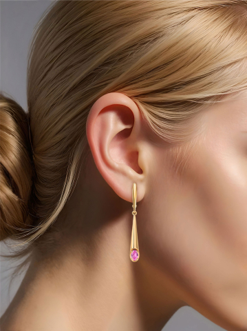 Серьги длинные золотые 585 с турмалинами 