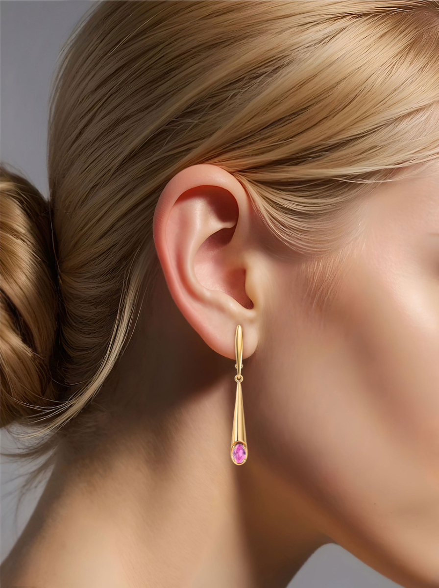 Серьги длинные золотые 585 с турмалинами  | 2101364-00920