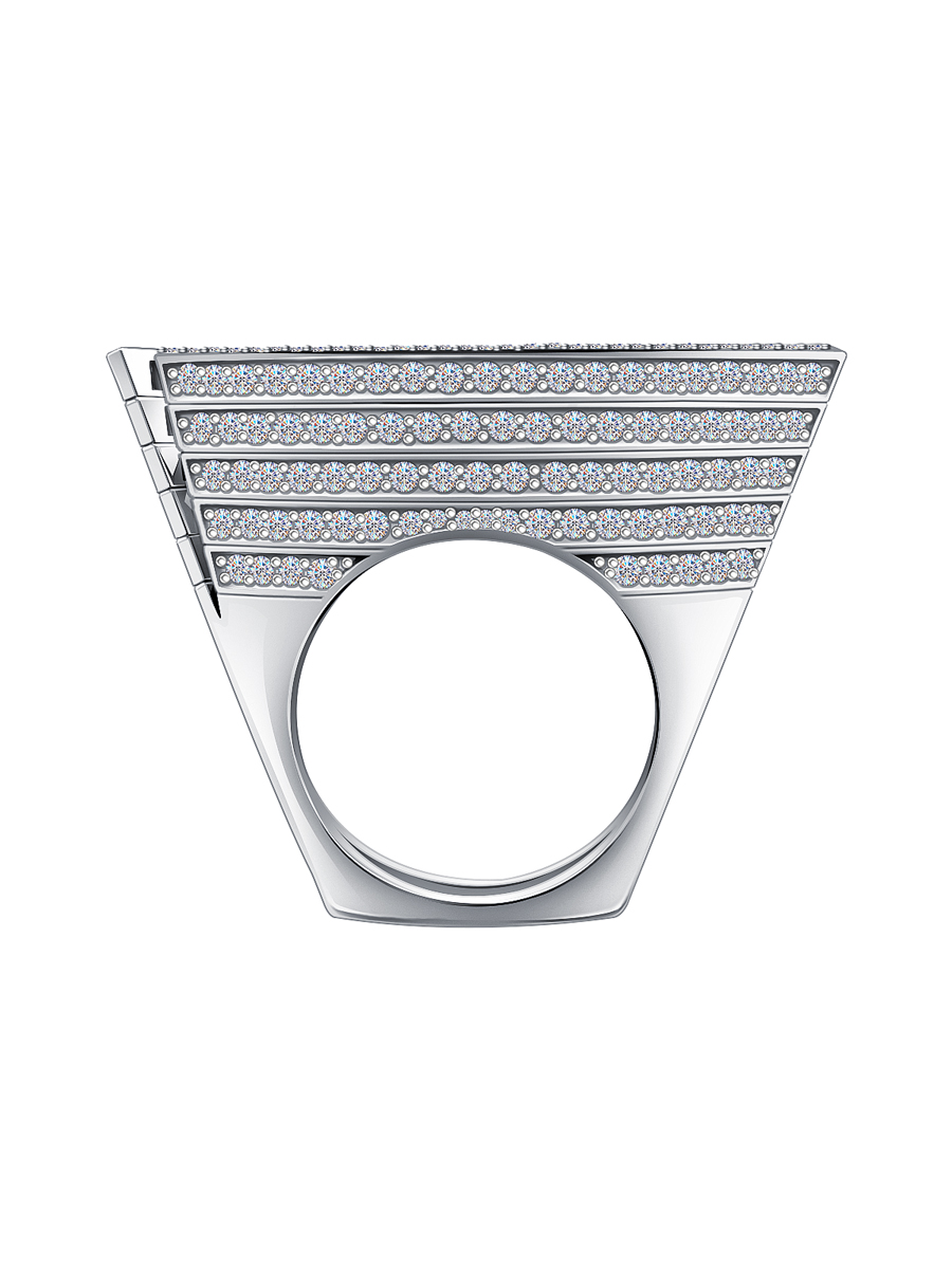 Кольцо из белого золота 585 с аквамарином аква сапфирами и бриллиантами  | 9101405-01912