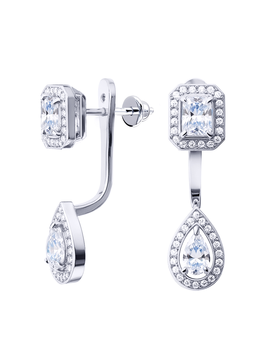 Серьги трансформеры из серебра 925 с фианитами | 6002221-00775