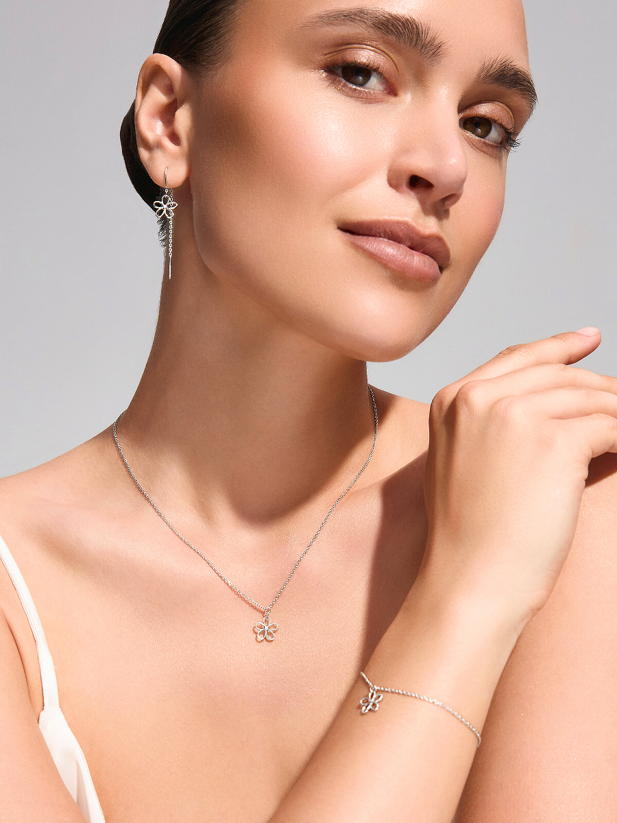 Серьги протяжки серебряные 925 с цветами  | 2121849Л00245