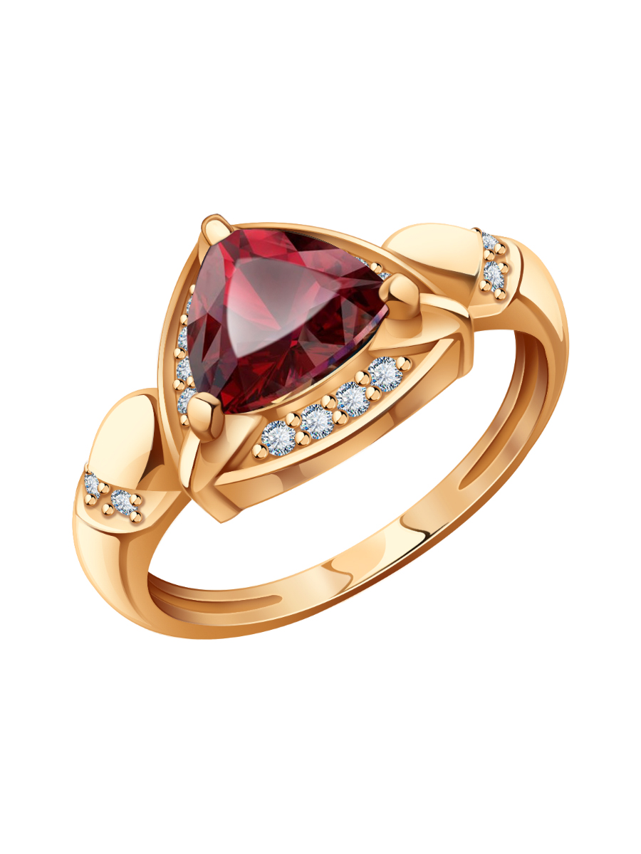Кольцо золотое 585 с гранатом и фианитами | 1101233-00320
