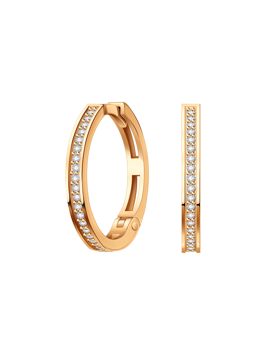 Серьги кольца золотые 585 с бриллиантами 19 мм  | 0202150-02730