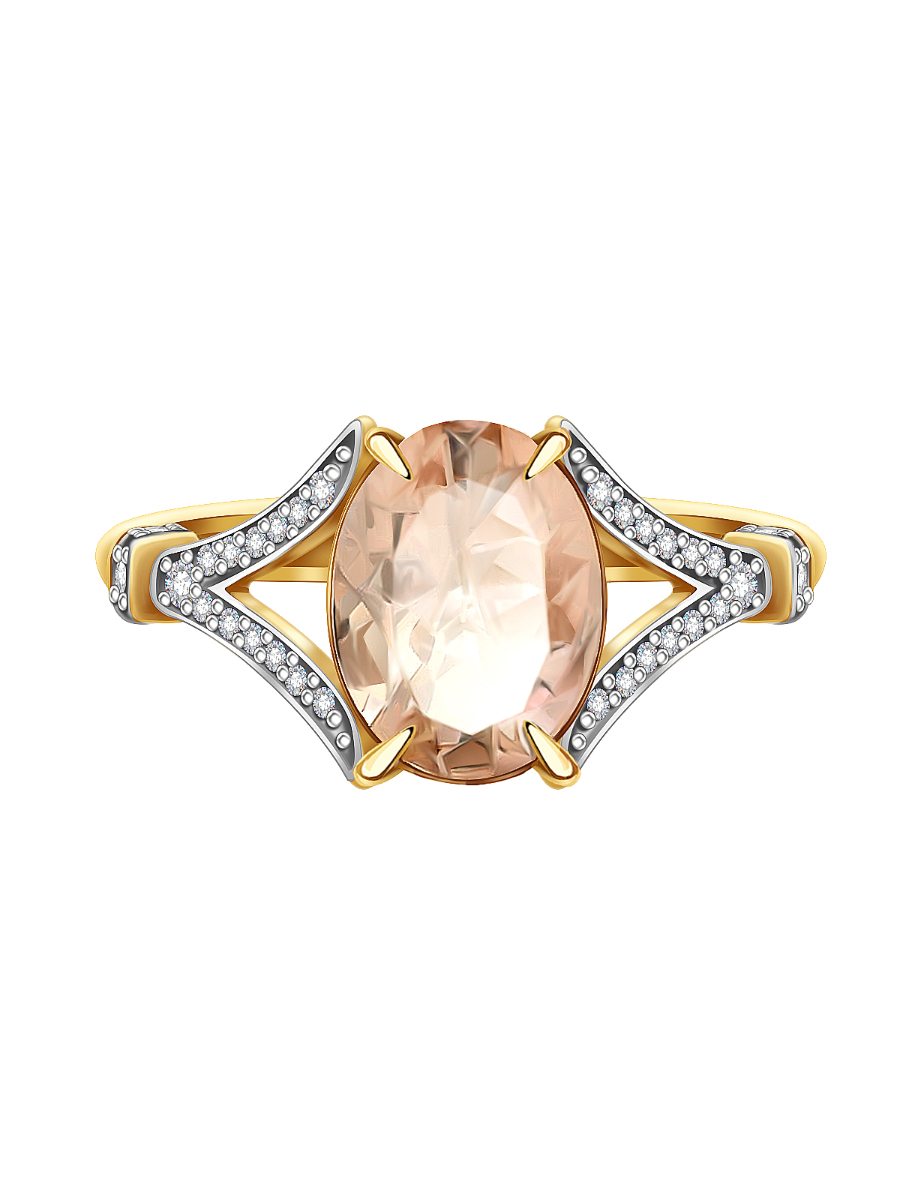 Кольцо золотое 585 с морганитом и бриллиантами  | 9101353-05091