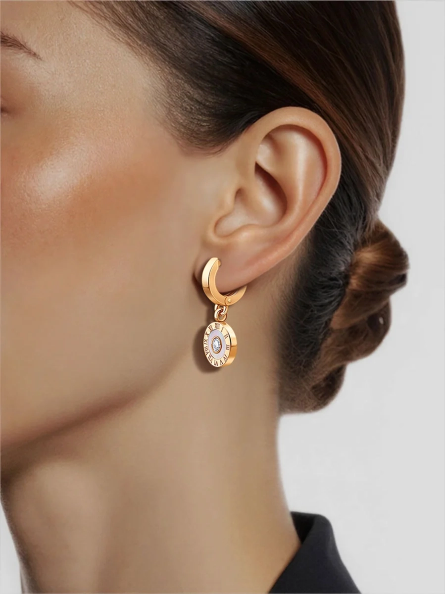 Серьги золотые 585 с фианитами и перламутром  | 9201492-00610