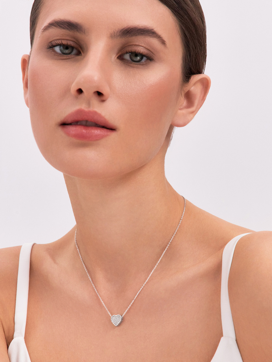 Колье сердце серебряное 925 с фианитами | 0320504-00775