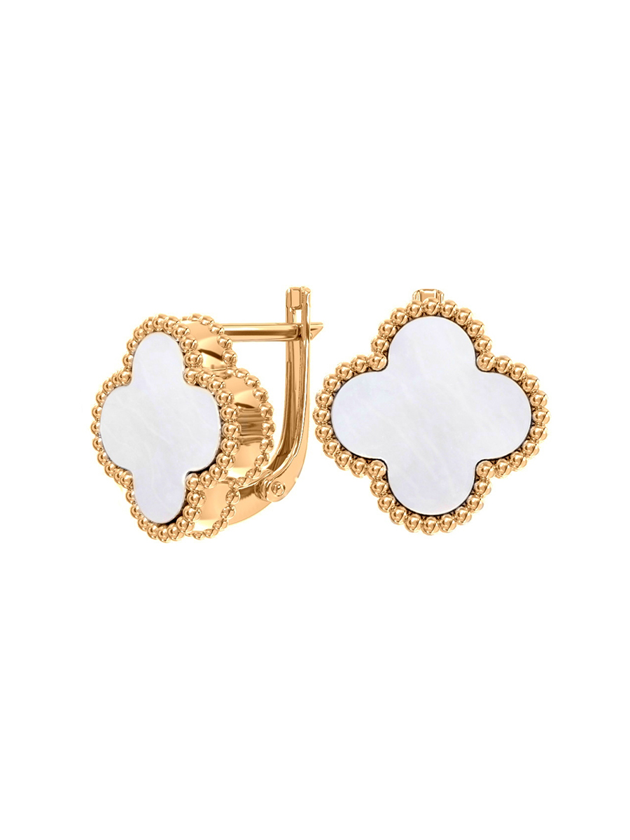 Серьги клевер золотые 585 с перламутром  | 0201785-00600