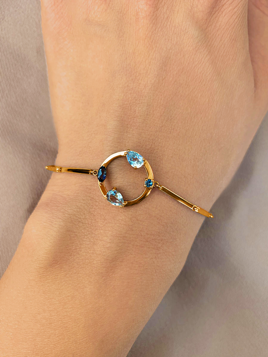 Браслет золотой 585 с топазами лондон-блю | 7101614-01550