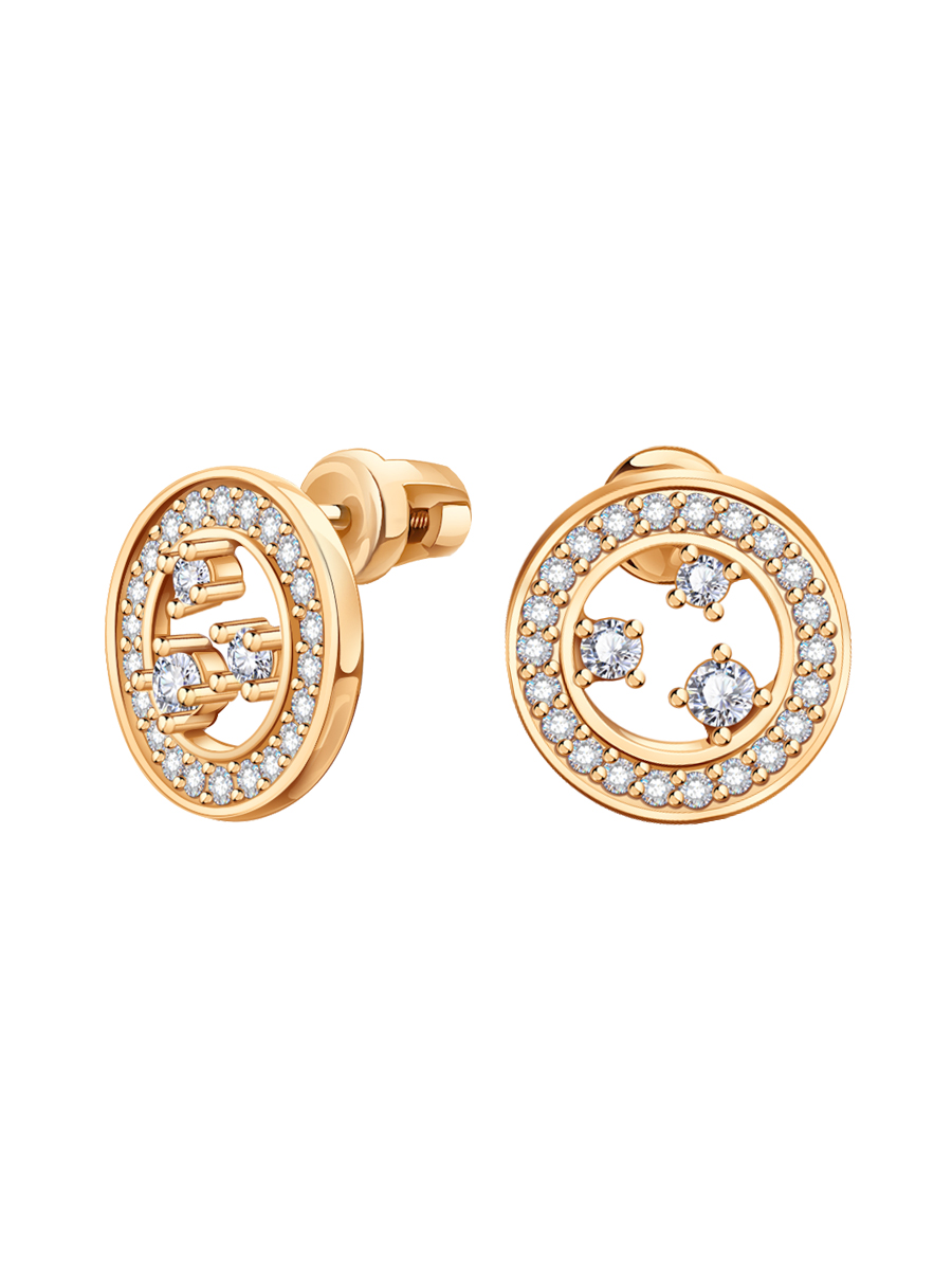Серьги гвоздики из золота 585 с камнями фианитами | 6101604-00770