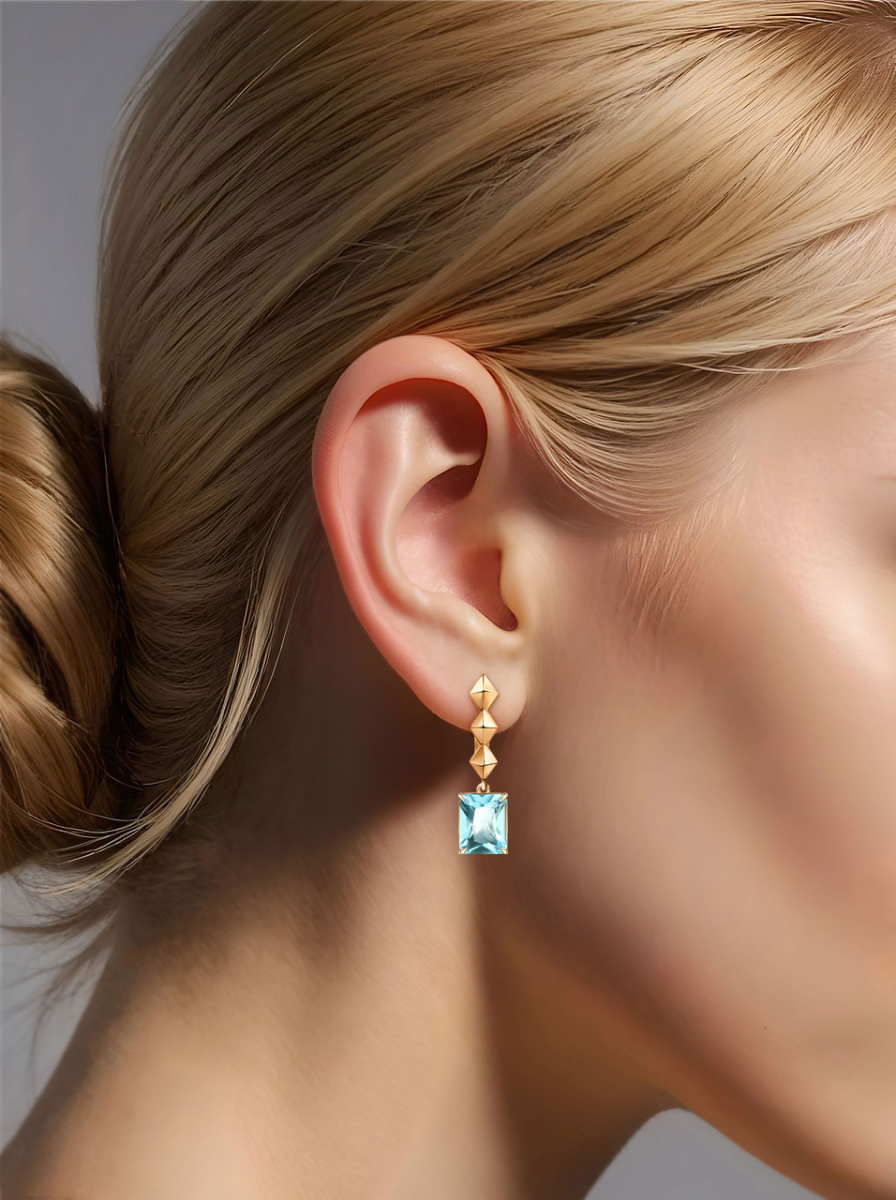 Серьги подвески золотые 585 с небесно голубыми топазами Sky Blue  | 9201002-00700