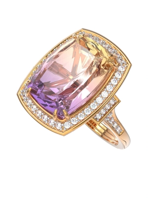 Кольцо золотое 585 с аметрином и бриллиантами