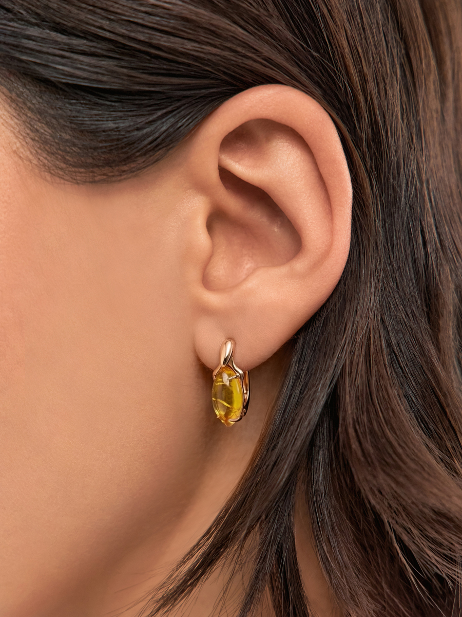 Серьги золотые 585 с янтарем  | 2101805М05940