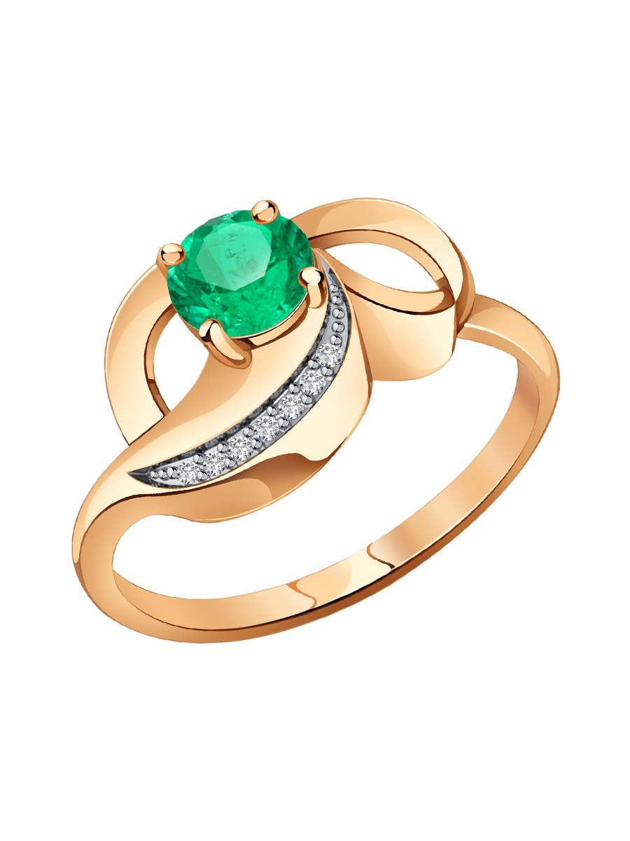 Кольцо золотое 585 с изумрудом и бриллиантами | 1101448-00060