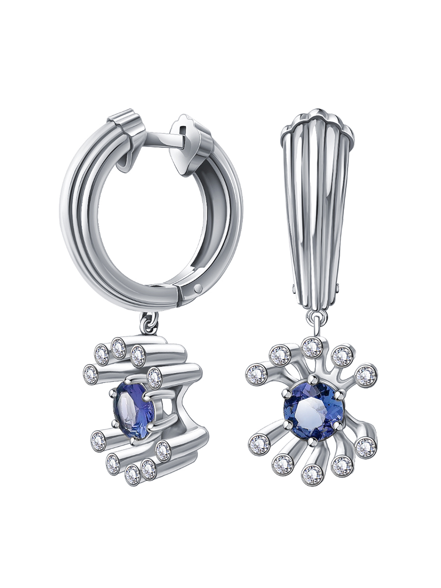 Серьги из белого золота 585 с танзанитами и бриллиантами  | 9201378-05532