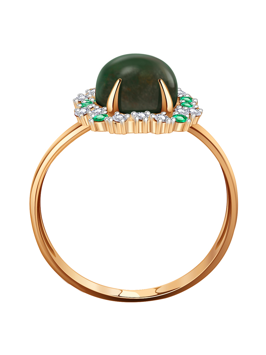 Кольцо золотое 585 с зеленым опалом изумрудами и бриллиантами | 1101494-15010