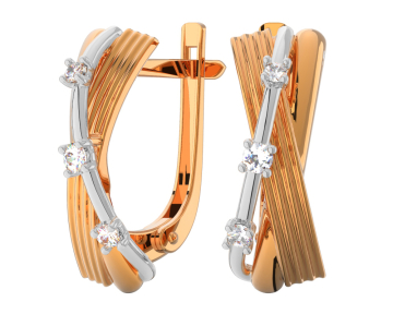 Золотые серьги с бесцветными фианитами