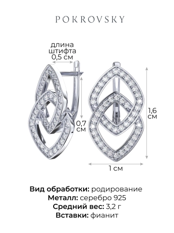 Серьги серебряные 925 с фианитами