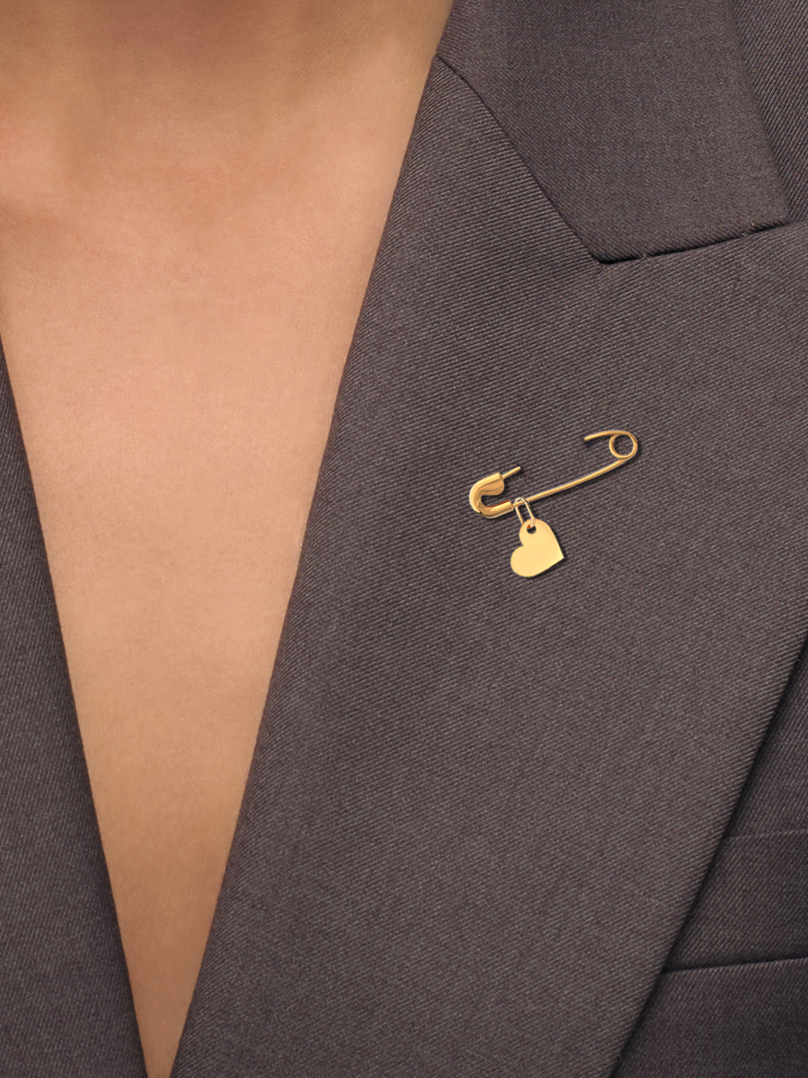 Брошь булавка золотая 585 с подвеской сердце | 2700118-00240