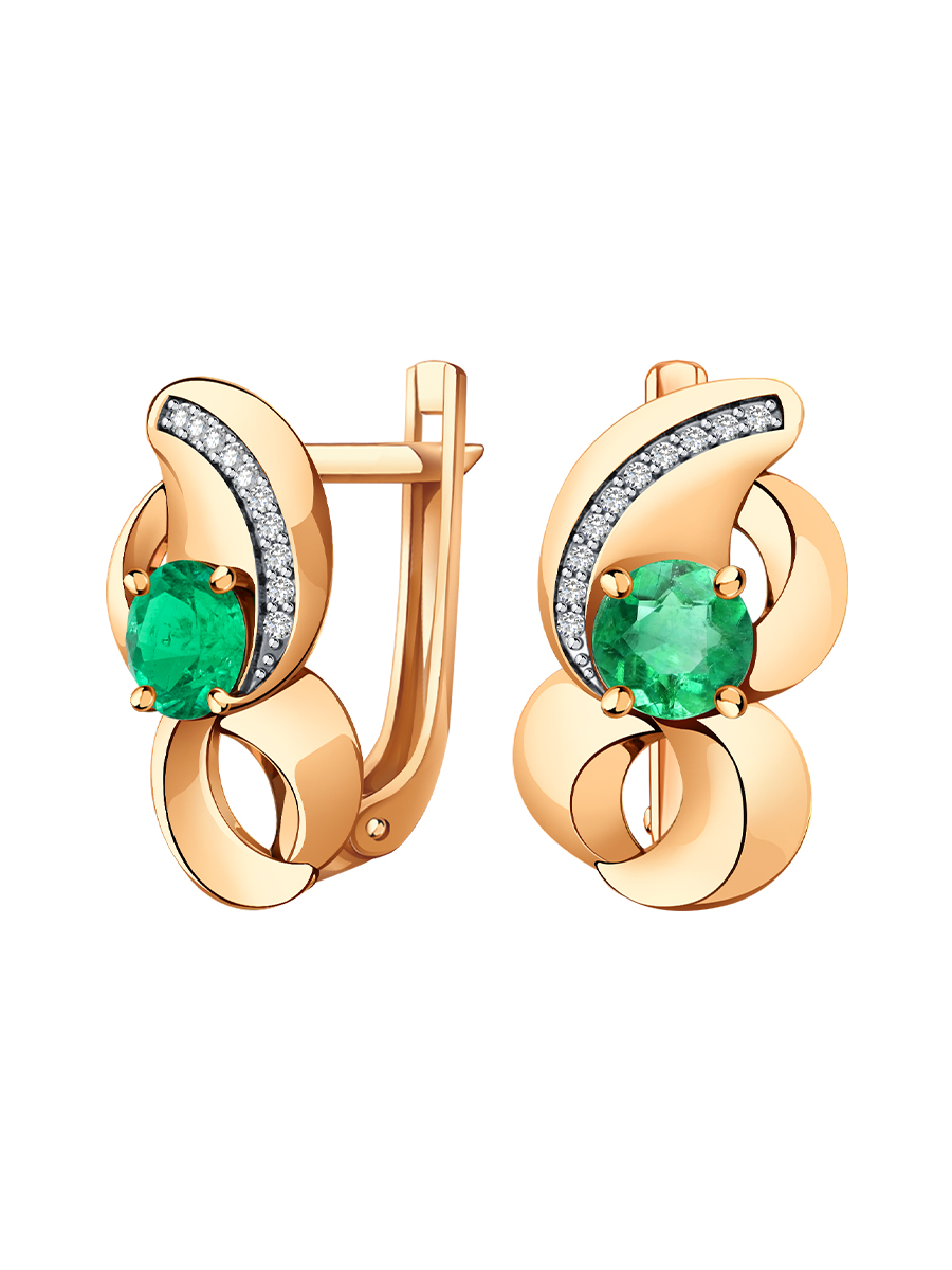 Серьги золотые 585 с изумрудами и бриллиантами | 2101448-00060
