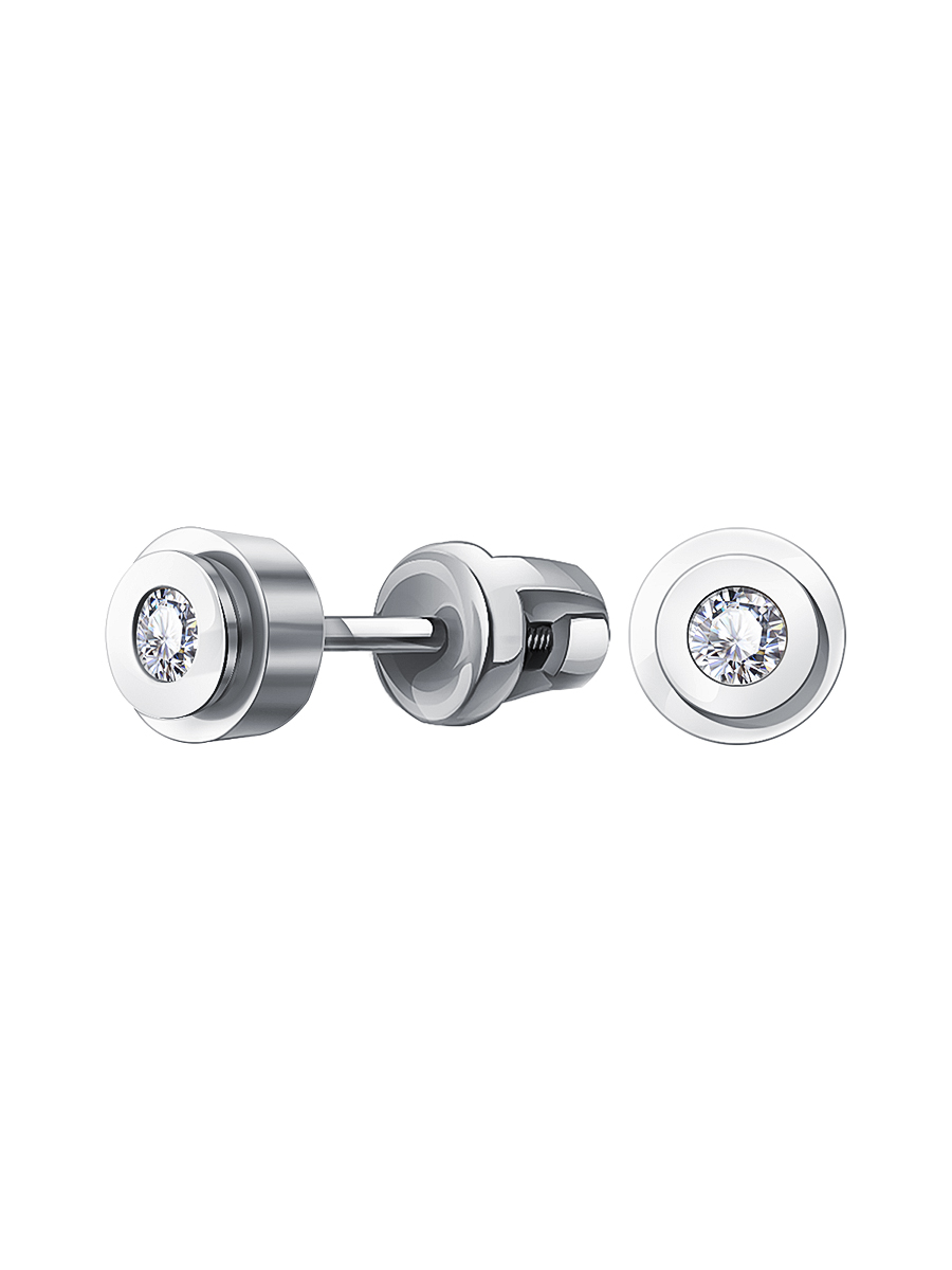Серьги гвоздики из белого золота 585 с фианитами | 6001583-00772