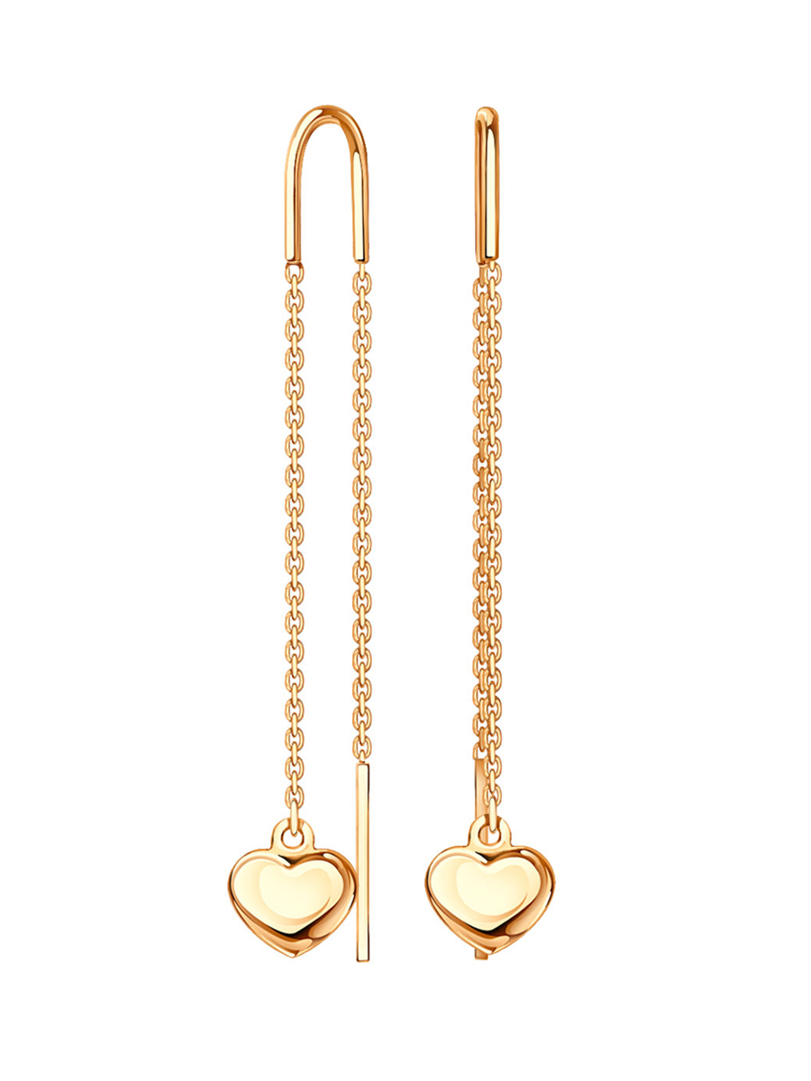 Серьги протяжки золотые 585 сердце без камней  | 0211797-00240