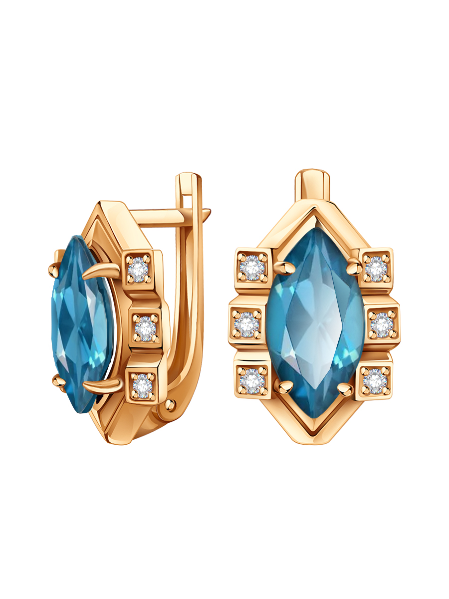 Серьги из золота 585 с топазами лондон блю и бриллиантами | 9200948-03930