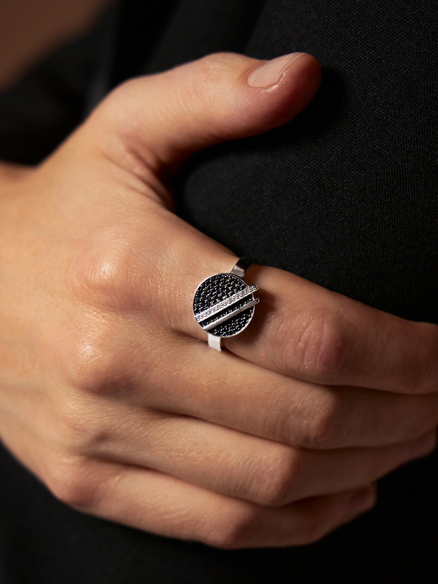 Кольцо из белого золота 585 с черными бриллиантами | 1101710-13592