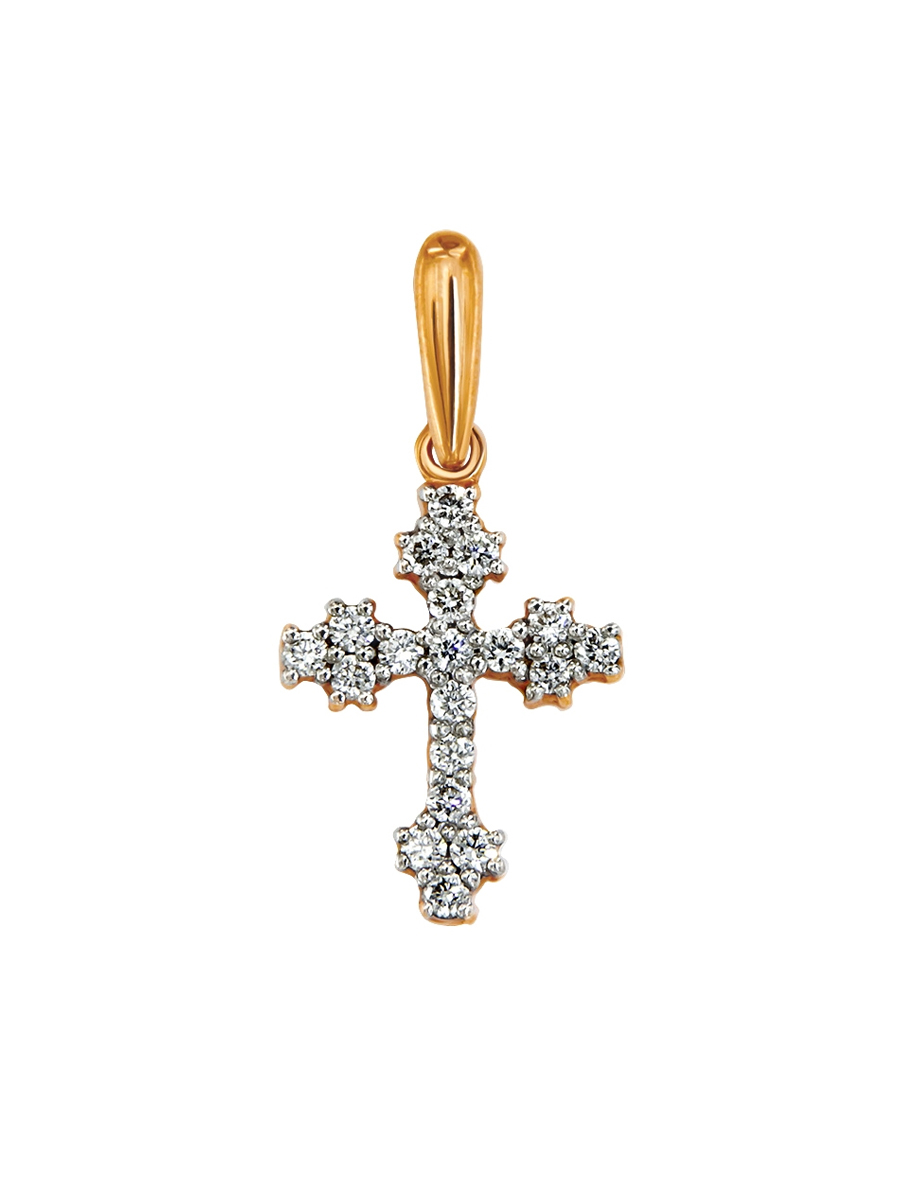 Подвеска золотая 585 крестик с бриллиантами | 0800173-00000
