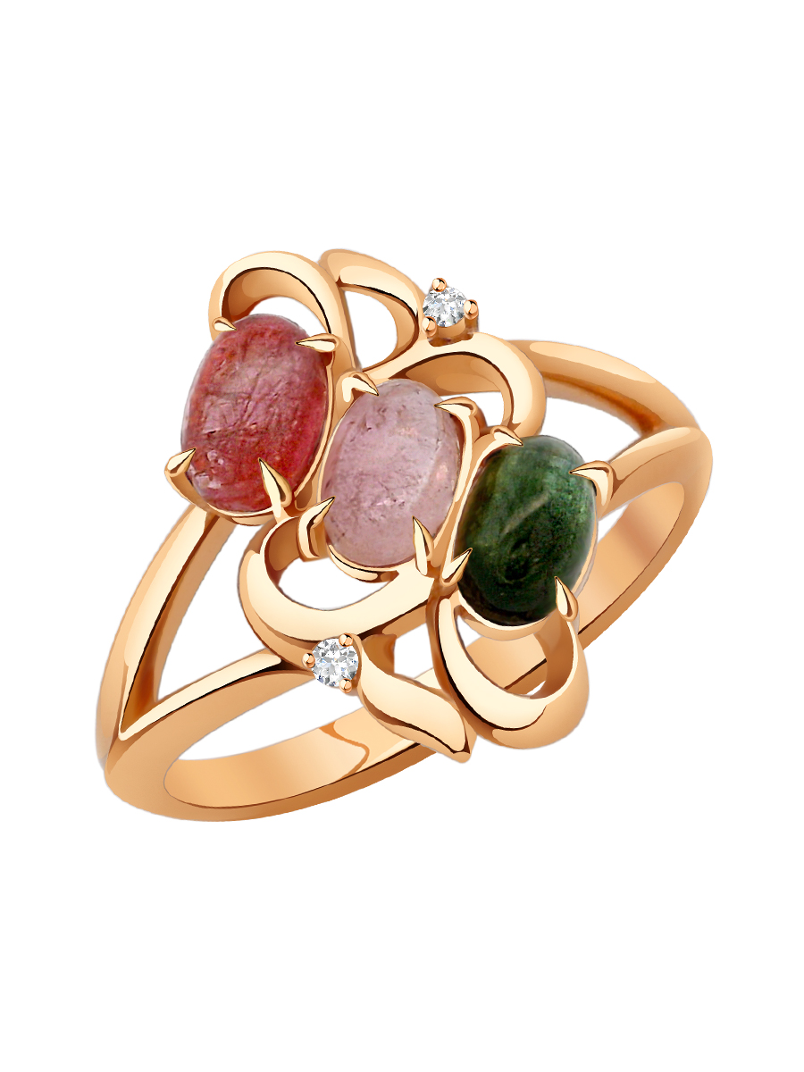 Кольцо золотое 585 с турмалинами и бриллиантами | 9100834-02760