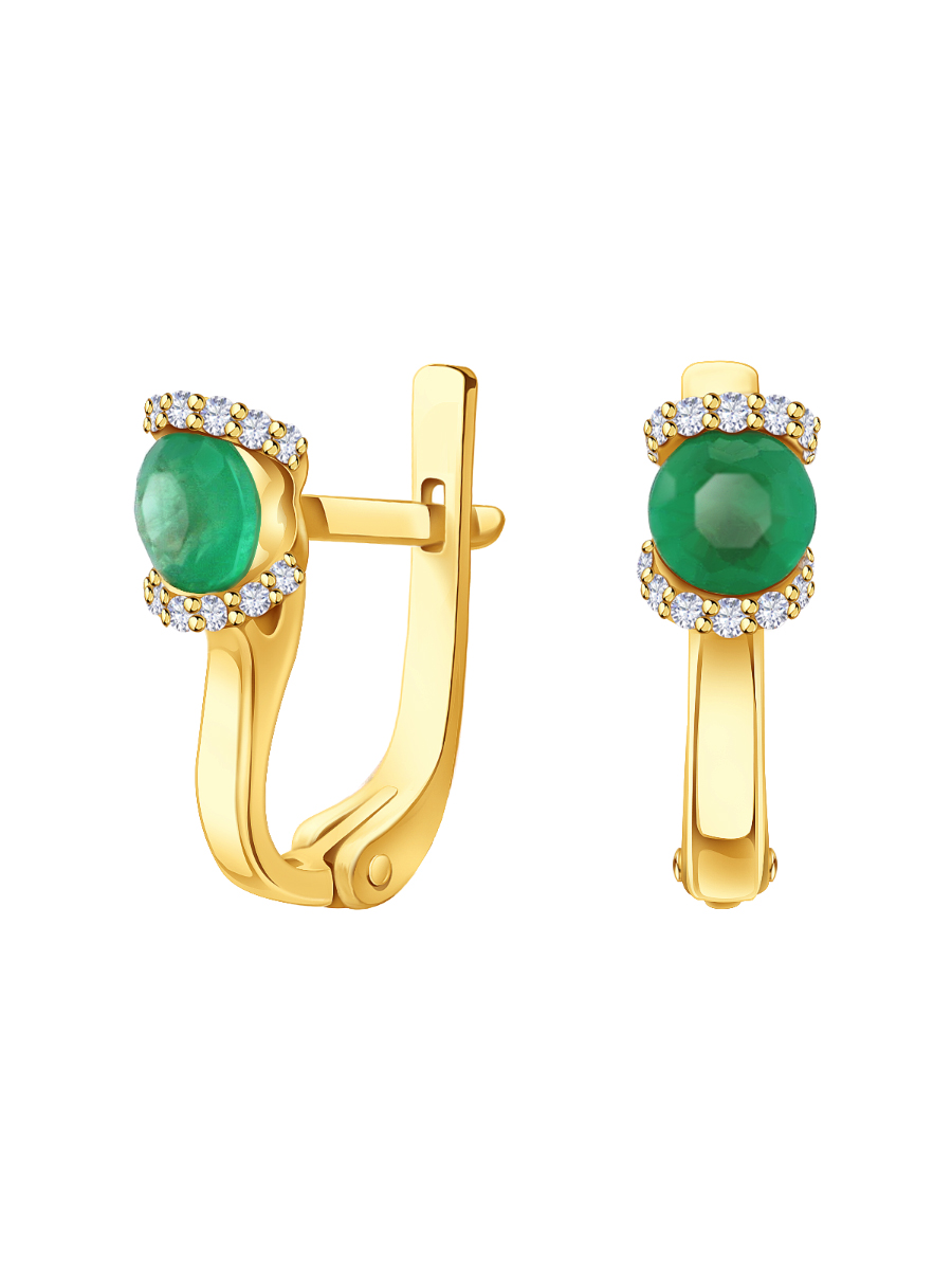 Серьги золотые 585 с изумрудами и бриллиантами  | 2100555-00061