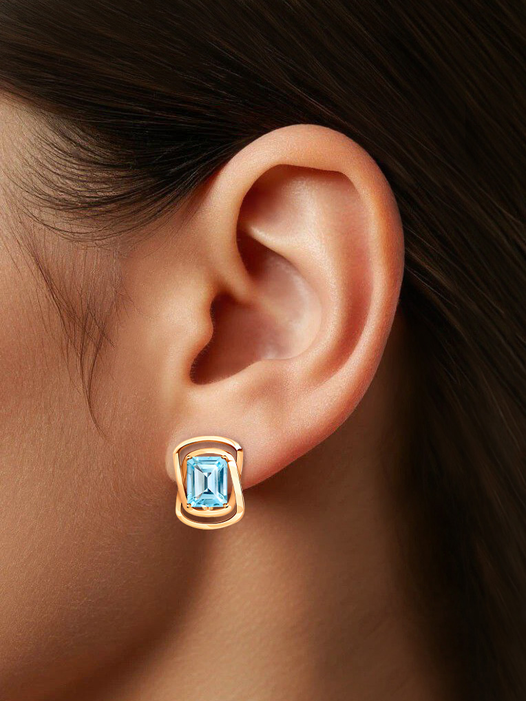 Серьги крупные золотые 585 с голубыми топазами  | 2101262-00700