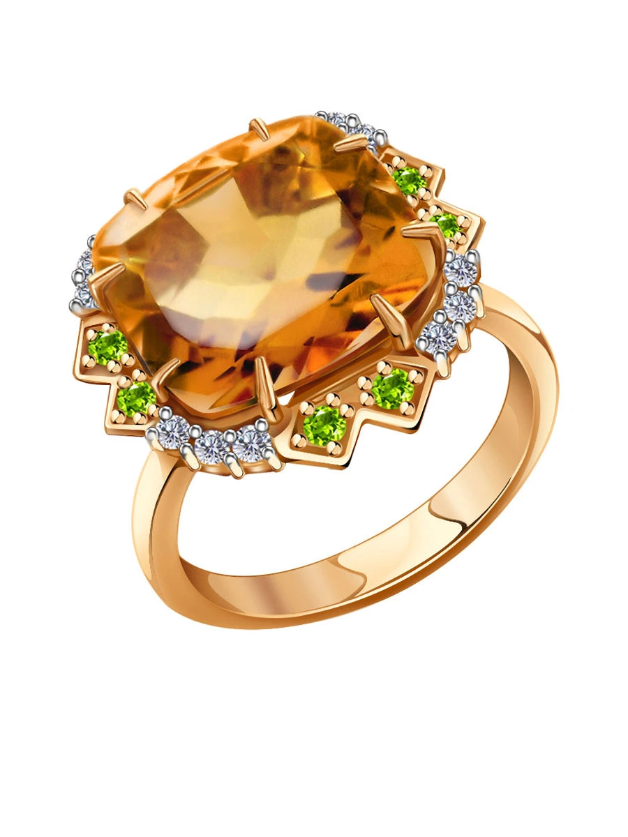 Кольцо из золота 585 с цитрином и миксом камней | 9100952-04860