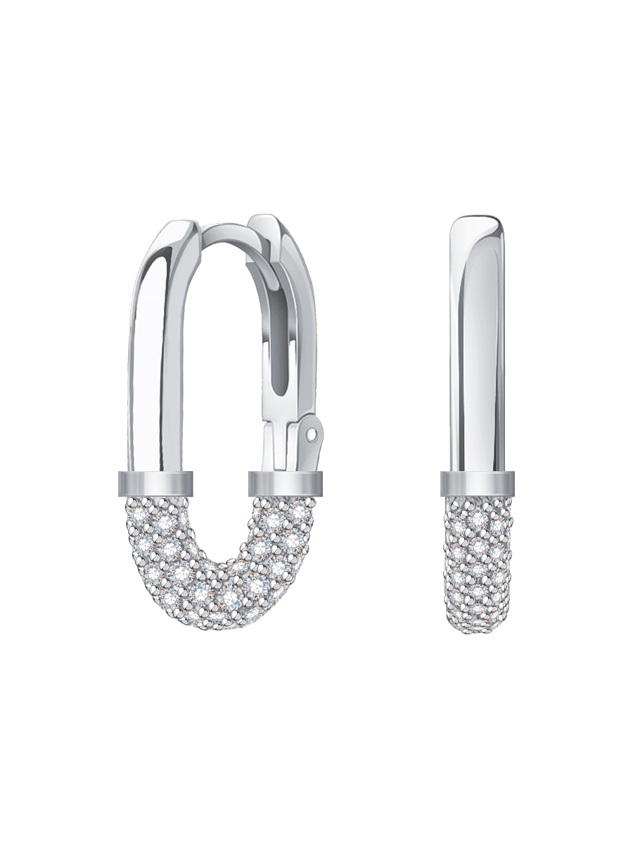 Серьги кольца из белого золота 585 с бриллиантами  | 